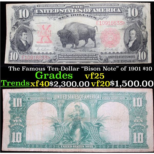 The Famous Ten-Dollar "Bison Note" of 1901 $10 Grades vf+