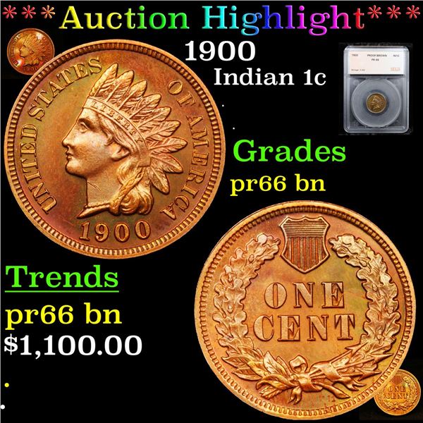 Proof ***Auction Highlight*** 1900 Indian Cent 1c Graded pr66 bn By SEGS (fc)