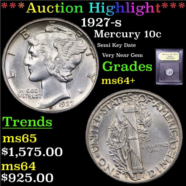 ***Auction Highlight*** 1927-s Mercury Dime 10c Graded Choice+ Unc By USCG (fc)