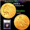 Image 1 : ***Auction Highlight*** 1909-s Gold Indian Half Eagle $5 Graded Select AU By USCG (fc)
