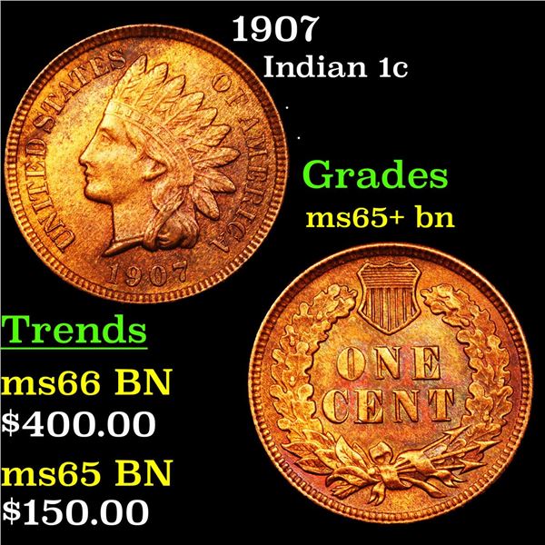 1907 Indian Cent 1c Grades GEM+ Unc BN