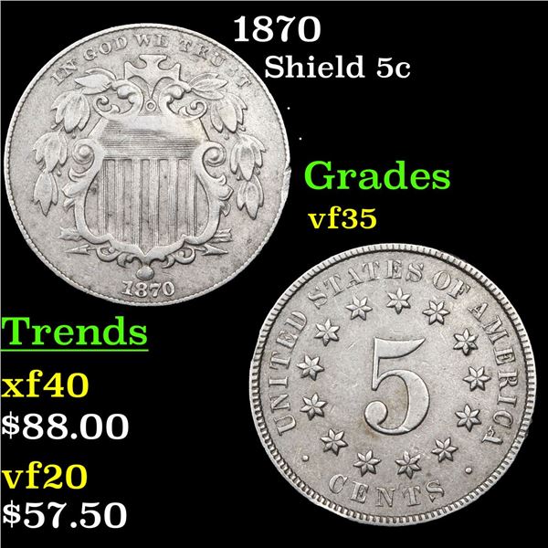 1870 Shield Nickel 5c Grades vf++