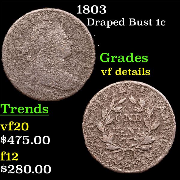 1803 Draped Bust Large Cent 1c Grades vf details