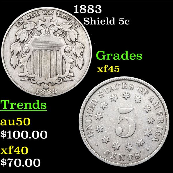 1883 Shield Nickel 5c Grades xf+