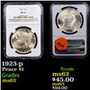 Image 1 : NGC 1923-p Peace Dollar $1 Graded ms62 By NGC