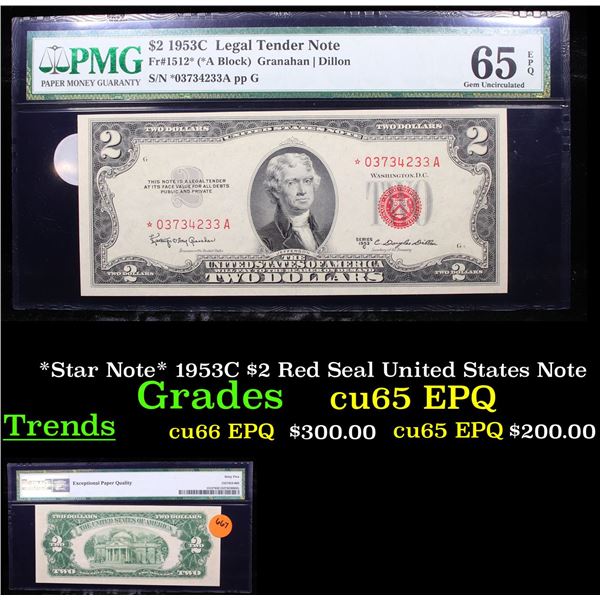*Star Note* 1953C $2 Red Seal United States Note Graded cu65 EPQ By PMG