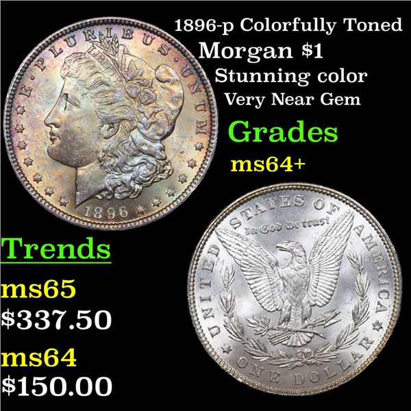 1896-p Colorfully Toned Morgan Dollar $1 Grades Choice+ Unc