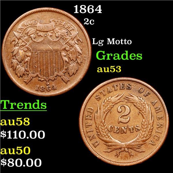 1864 Two Cent Piece 2c Grades Select AU