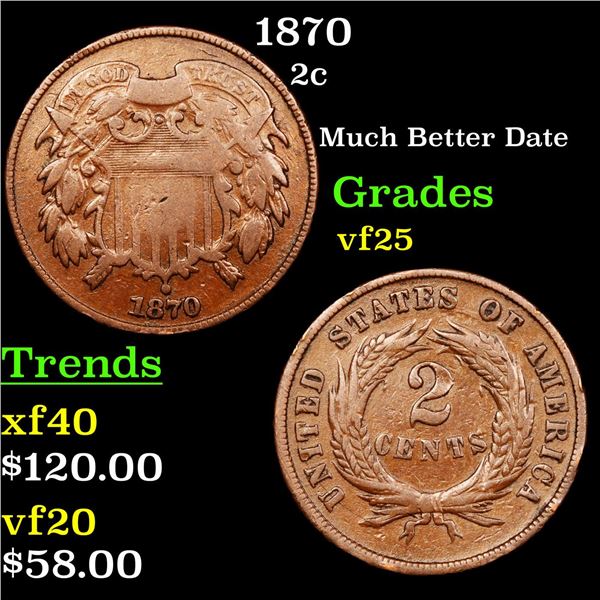 1870 Two Cent Piece 2c Grades vf+