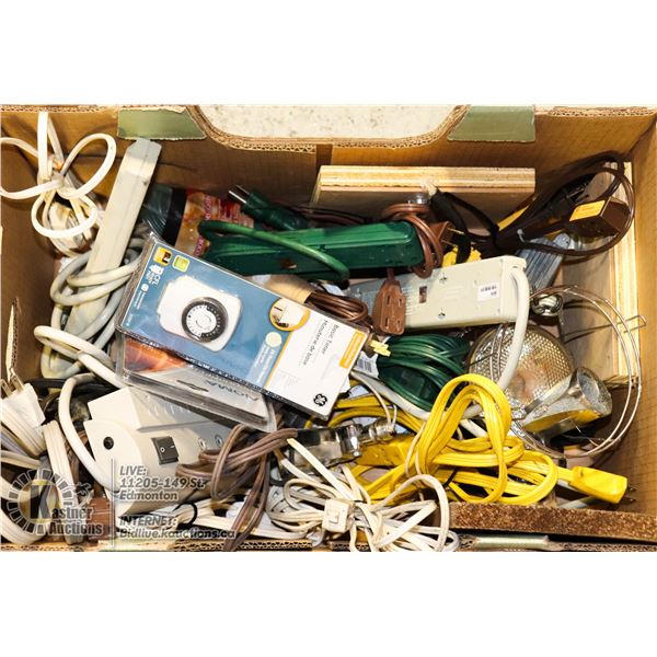 LOT - LAMP SOCKETS, 4 POWER BARS AND 3 TIMERS