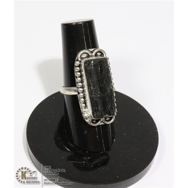 #58-BLACK TOURMALINE RING (RAW) SIZE 6