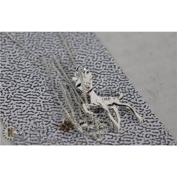 STERLING SILVER .925 DEER PENDANT & CHAIN