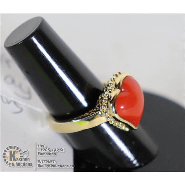 STERLING SILVER .925,GOLD OVERLAY CORAL RING SZ 7