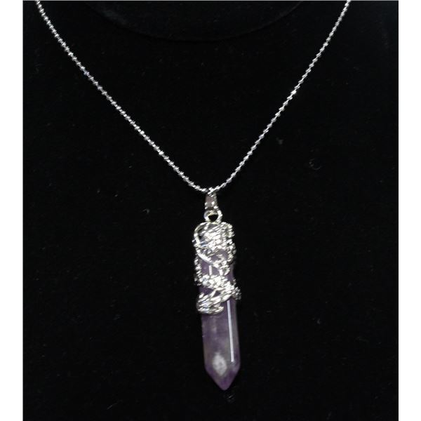 AMETHYST STONE IN STAINLESS SHEATH NECKLACE 925