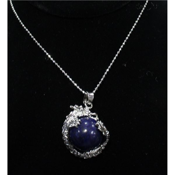 SODALITE STONE IN STAINLESS DRAGON NECKLACE 925