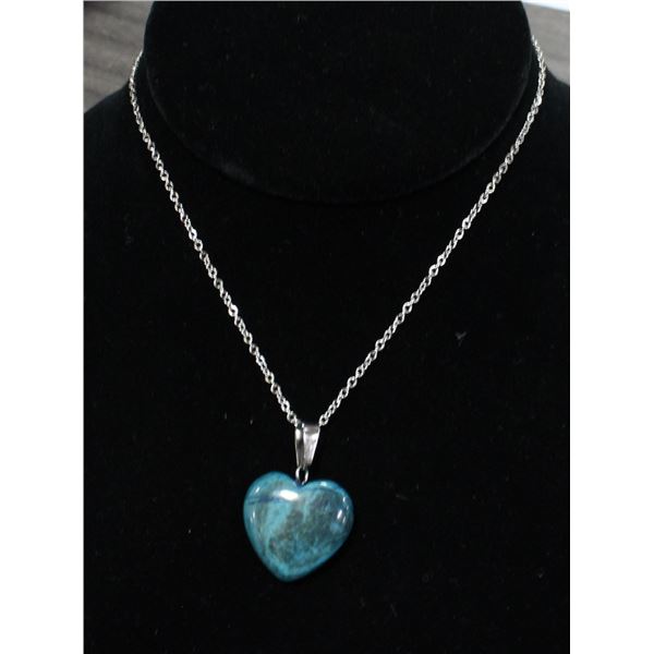 DARK GREEN AMAZONITE STONE HEART NECKLACE
