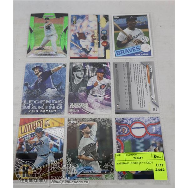 BASEBALL INSERTS 9 CARD LOT
