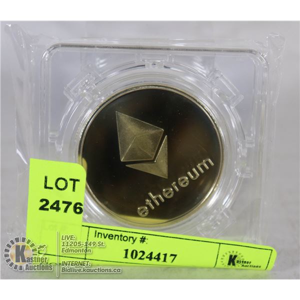 GOLD PLATED ETHEREUM COIN IN ROTATING CASE