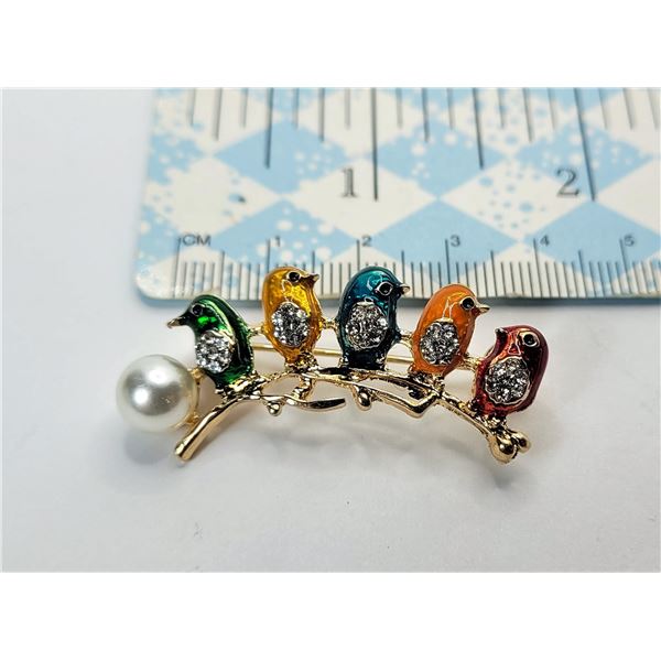 24)  GOLD TONE WITH 5 BIRDS ON A BRANCH WITH