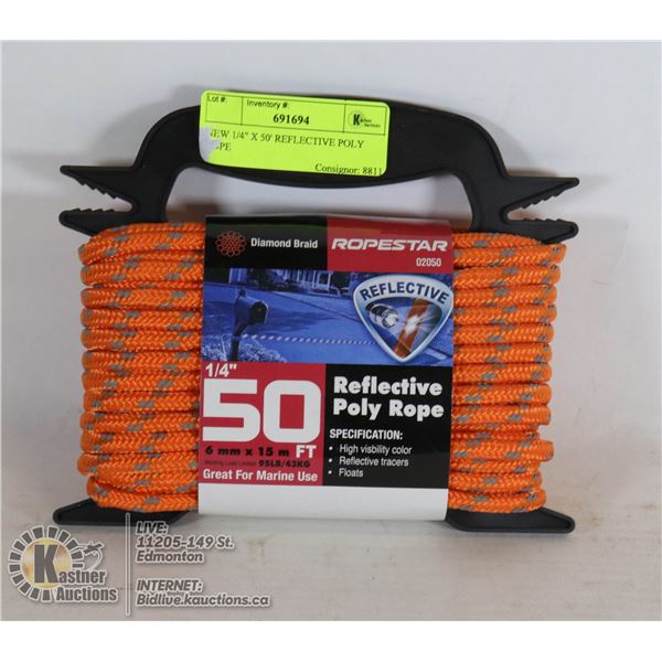 NEW 1/4" X 50' REFLECTIVE POLY ROPE
