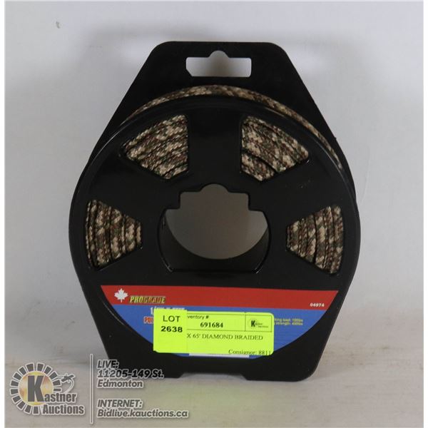 NEW 1/4" X 65' DIAMOND BRAIDED ROPE