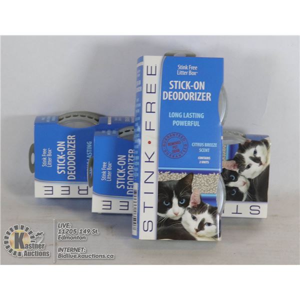 THREE NEW 2 PACKS OF STICK ON DEODORIZER FOR