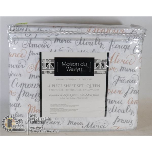 NEW QUEEN SIZE MAISON DU WESLYN 4PC SHEET SET