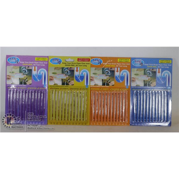 LOT OF 4 SANISTICKS DRAIN CLEANERS