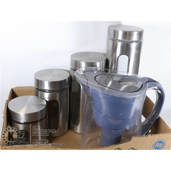 4 GLASS DECANTER SET WITH BRITA  JUG