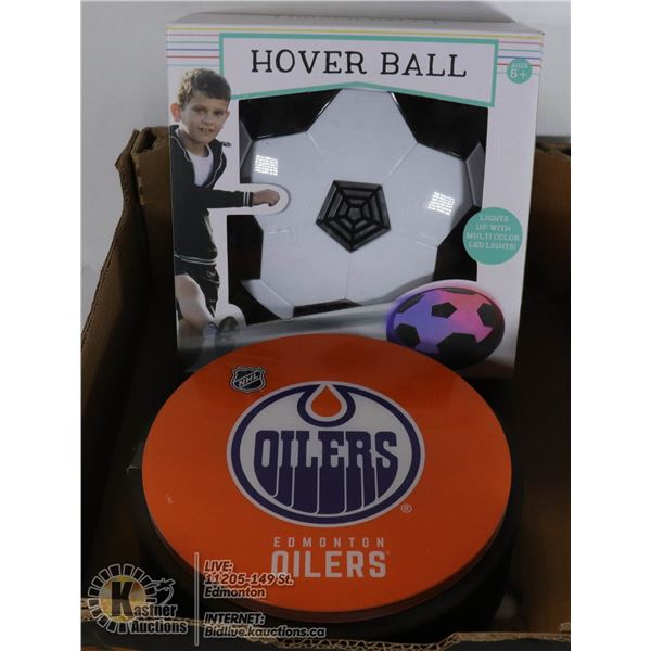 OILERS AIR HOCKEY PUCK AND HOVER BALL SOCCER BALL
