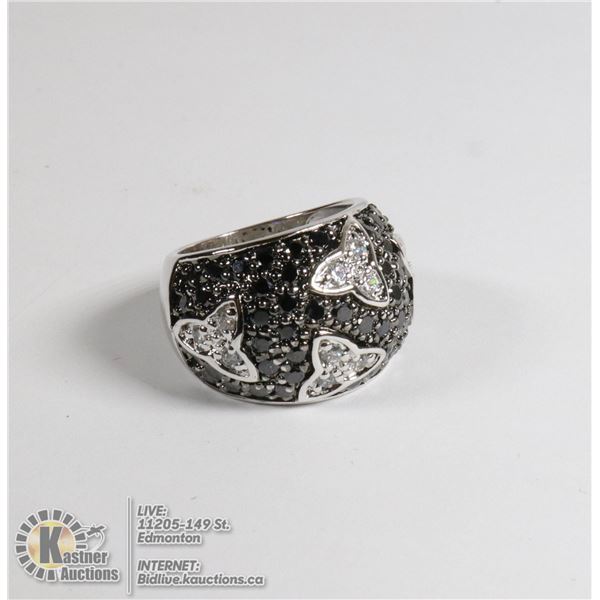TURKISH JEWERLY SILVER RING WITH BLACK AND CLEAR