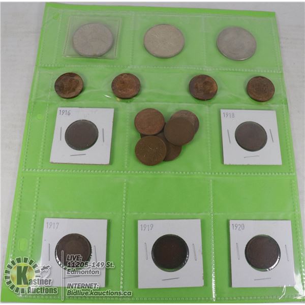 CAN. LARGE CENT 1916-20 +ROYAL VISIT COINS 1937-