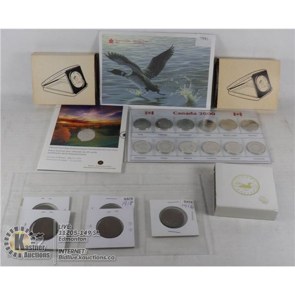 GROUP OF COINS- 5 CANADA LARGE CENTS,