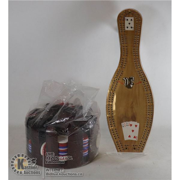 CRIB BOARD WITH POKER CHIPS