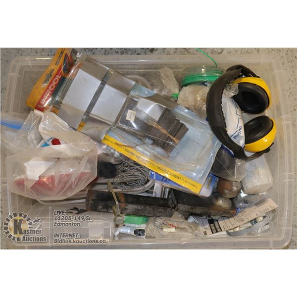 TOTE OF MISC SHOP SUPPLIES WITH QUD HITCH