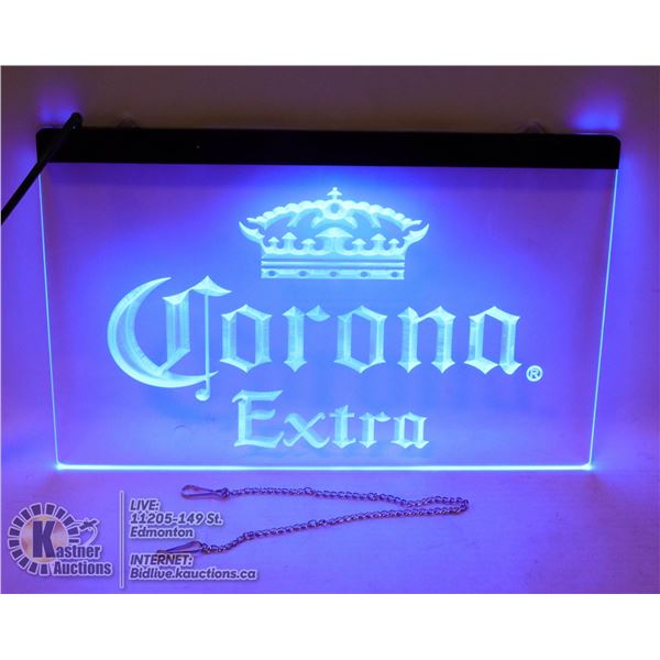 LIGHTED NEON BLUE "CORONA EXTRA" SIGN