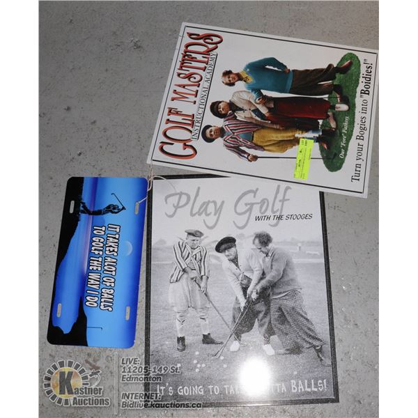 THREE STOOGES METAL SIGNS GOLF PLATE