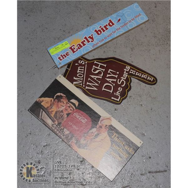 COKE MOMS WASH THE EARLYBIRD SIGNS