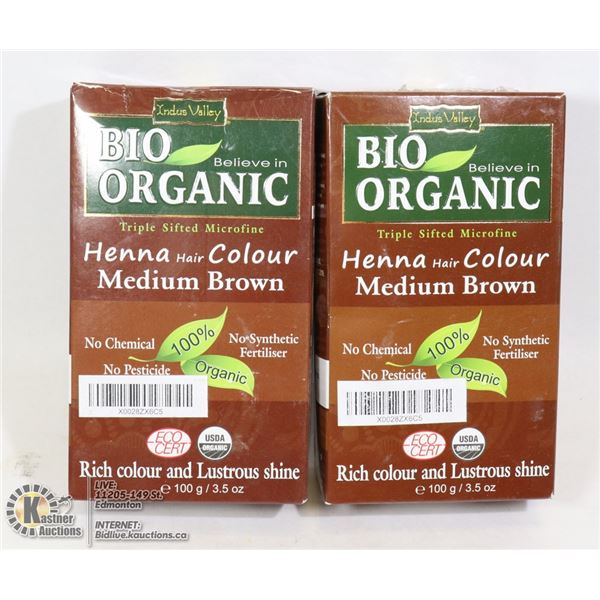 TWO BOXES OF BIO ORGANIC HENNA HAIR COLOUR