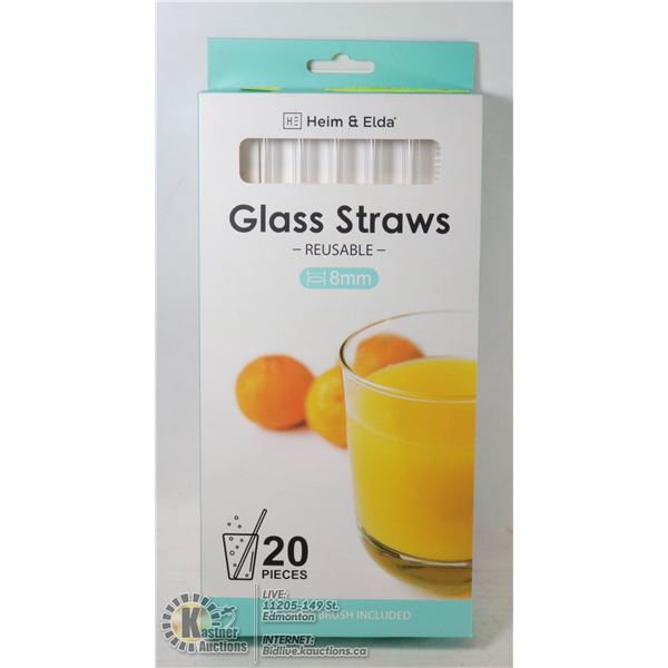 NEW 20PC REUSABLE GLASS STRAW SET