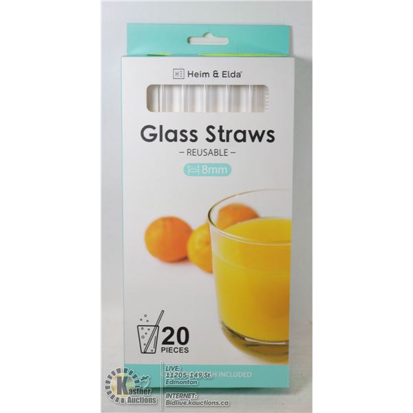 NEW 20PC REUSABLE GLASS STRAW SET