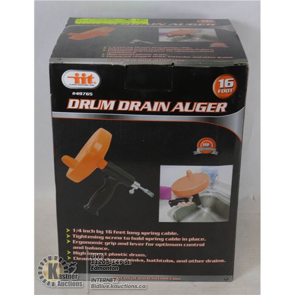 NEW 1/4" X 16' DRUM DRAIN AUGER