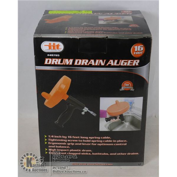NEW 1/4" X 16' DRUM DRAIN AUGER