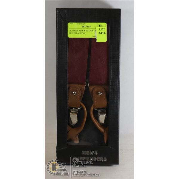 LEATHER MEN`S SUSPENDERS DARK RED IN PACKAGE
