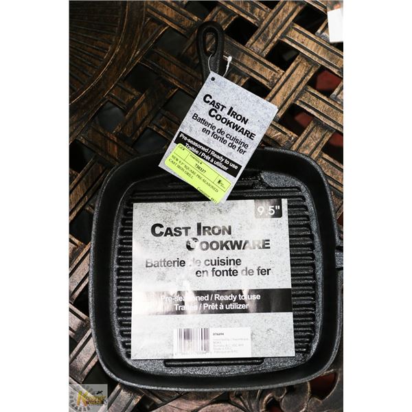 NEW 9.5" SQUARE PRE-SEASONED CAST IRON GRILL