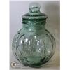 Image 1 : HEAVY GREEN GLASS PUMPKING SHAPED JAR WITH LID-14"