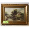Image 1 : FRAMED OIL PAINTING- "RUSTIC BRIDGE" BY F.W. WAT