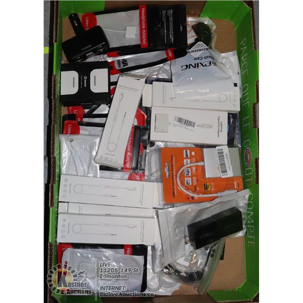 LARGE FLAT OF VARIOUS CABLES, ADAPTERS AND MORE