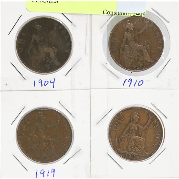 1904, 1910, 1919, & 1944 OLD ENGLISH PENNIES