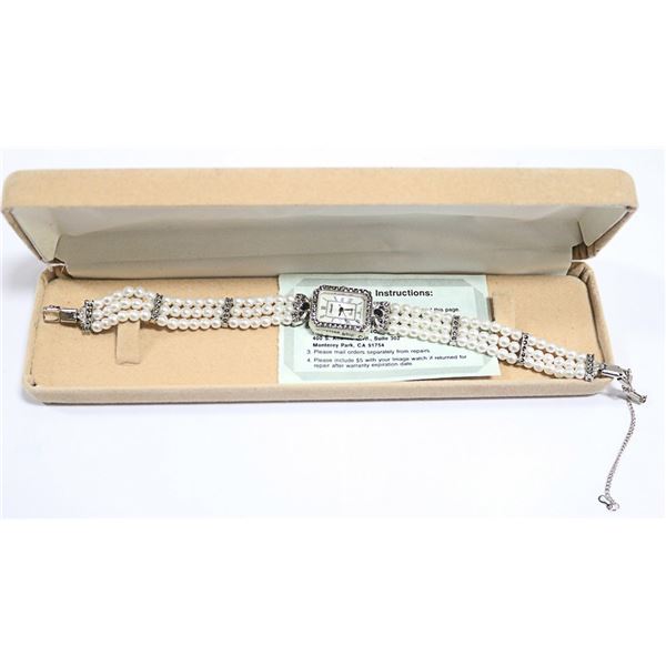 LADIES PEARL WATCH WITH HEMATITE STONES-NEW